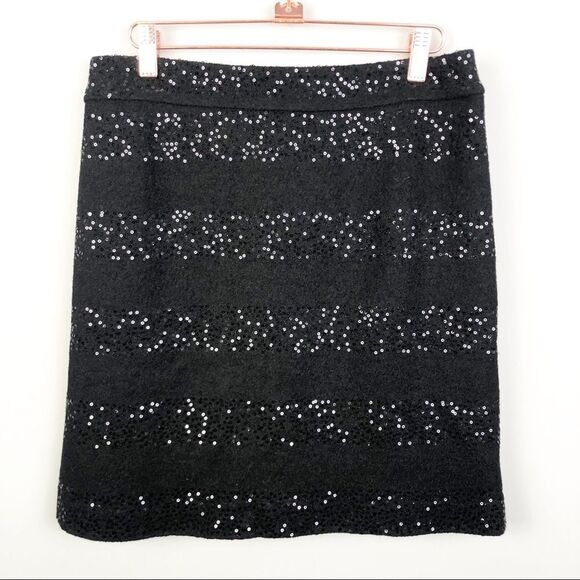 LOFT | Sequin Stripe Wool Blend Skirt Black Size 4 - Picture 1 of 9
